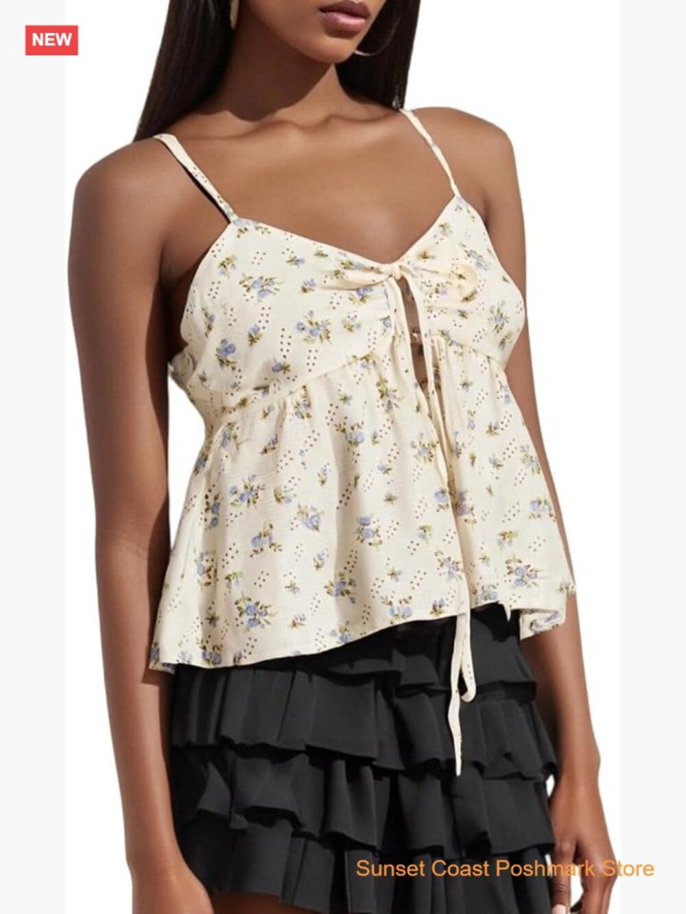 Fairycore Y2K Floral Babydoll Tank Top V Neck Ruffle Cami Crop Top